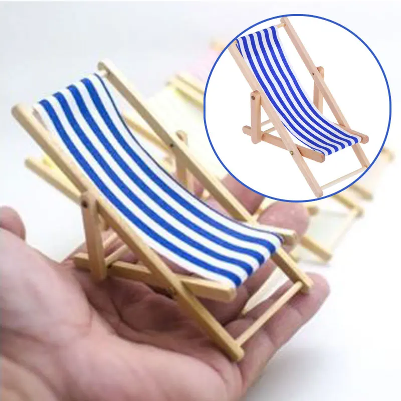 1:12 Scale Foldable Wooden Deckchair Lounge Beach Chair For Lovely Miniature For Small Dolls House Color In Green Pink Blue