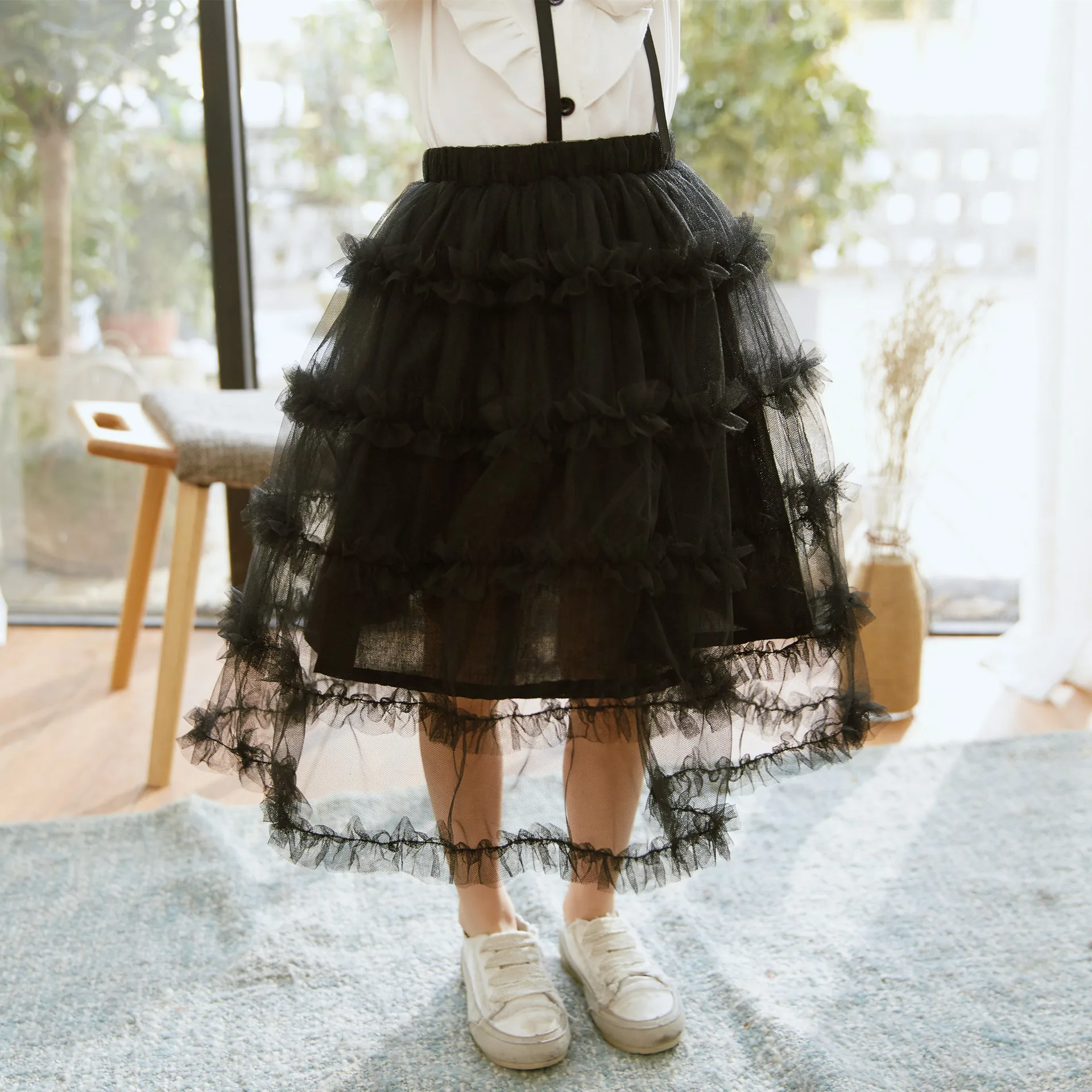 Новая летняя сетчатая юбка для маленьких девочек детская юбка-пачка Милая многослойная юбка принцессы черное бальное платье для малышей Одежда для девочек От 2 до 8 лет