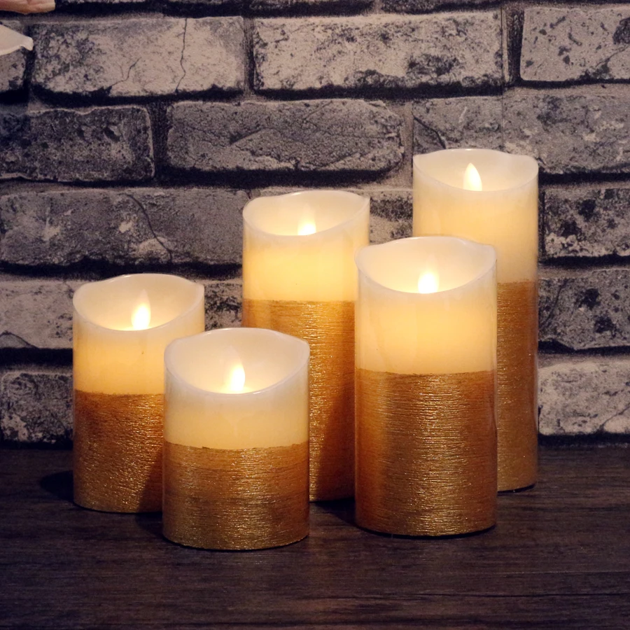 

Gold/Silver Body LED Candles Lights Simulation Flame Flashing Candle Lamps for wedding Party Decoration
