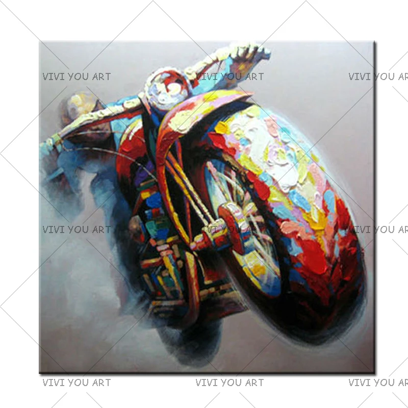 100% Hand-painted Large Modern Abstract Oil Painting Pure Handmade Wall Art Motorcycle For Living Room | Дом и сад