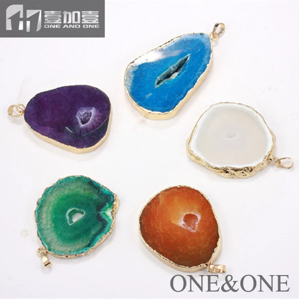 

Wholesale 5pcs Multicolor Drusy Vug Stone Connector Druzy Slice Pendant Jewelry Accessory Random in Shape