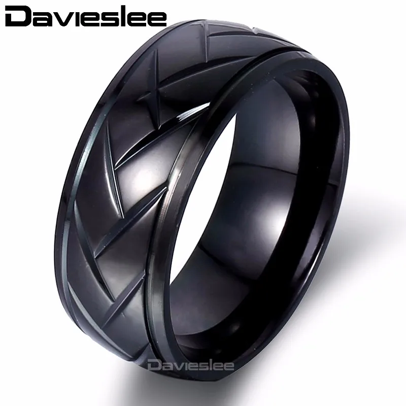

Valentines Elegant Mens Boys Black Tone Carved Arrow Stainless Steel Band Ring Grooved Dome Wedding Ring Love Gift LKR90