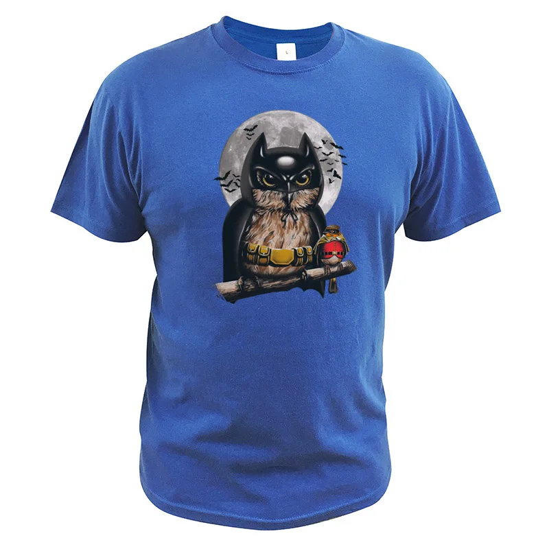 Футболка с принтом Бэтмена совы, цифровой принт, хлопок, Camiseta, оригинальность, графический дизайн, Мужская футболка, европейский размер - Цвет: Синий
