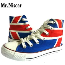 Jack Union Hand-Painted Canvas Shoes Hi-Top British Flag Graffiti Shoes UK Flags Striped Fashion Breathable Shoe for Men Women