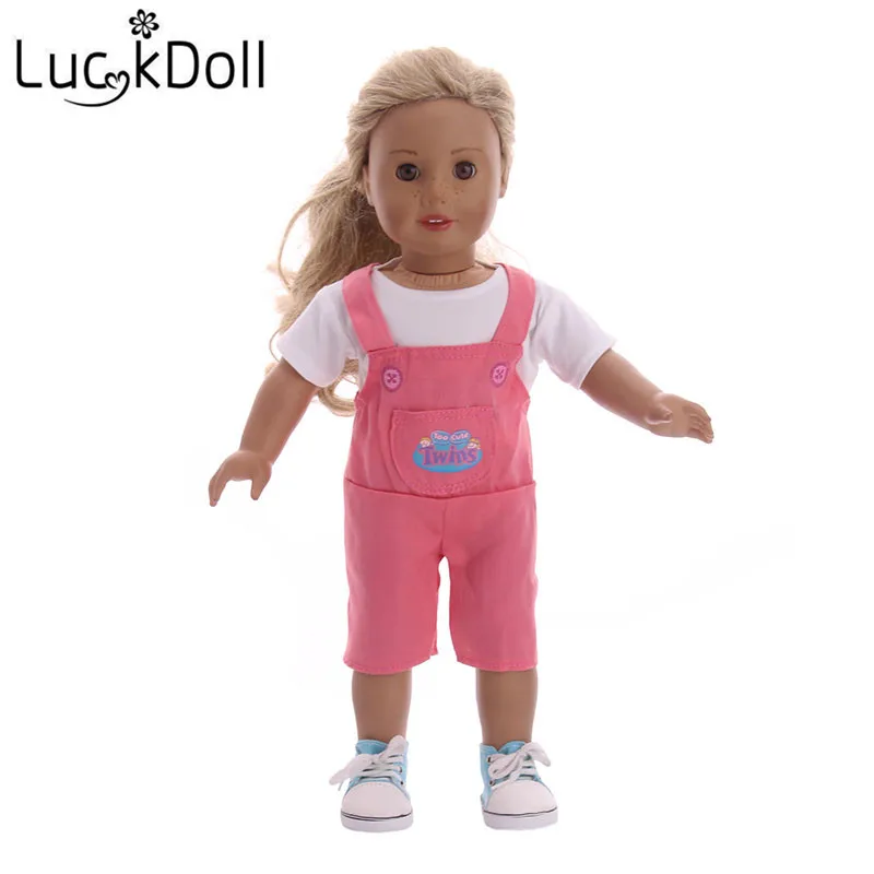 LUCKDOLL брюки на подтяжках+ футболка подходит 18 дюймов Американский 43 см детская кукла одежда аксессуары, игрушки для девочек, поколение, подарок на день рождения