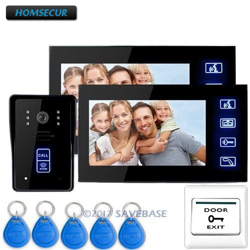 Homsur 7 "цвет мониторы ИК камера Touch ключ видео телефон двери дверные звонки брелки RFID 1V2