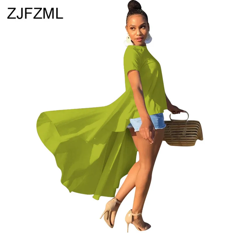 

Short Sleeve Summer Irregular T Shirts Women Fashion Round Neck Front Short Back Long Top Casual Ladies Loose Big Pendulum Tees