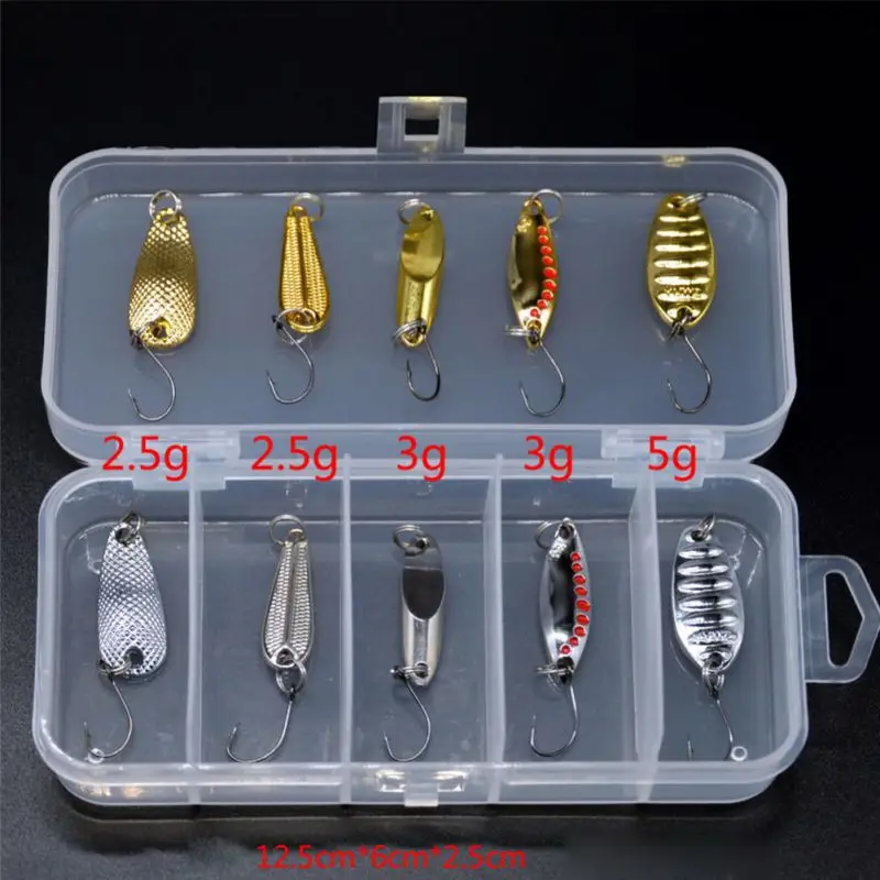 

1 Set Fishing Lures Spoon Bait Set Metal Lure Kit Hard Bait Sequins Fishing Lures with Box Treble Hooks Fishing Tackle GMT601