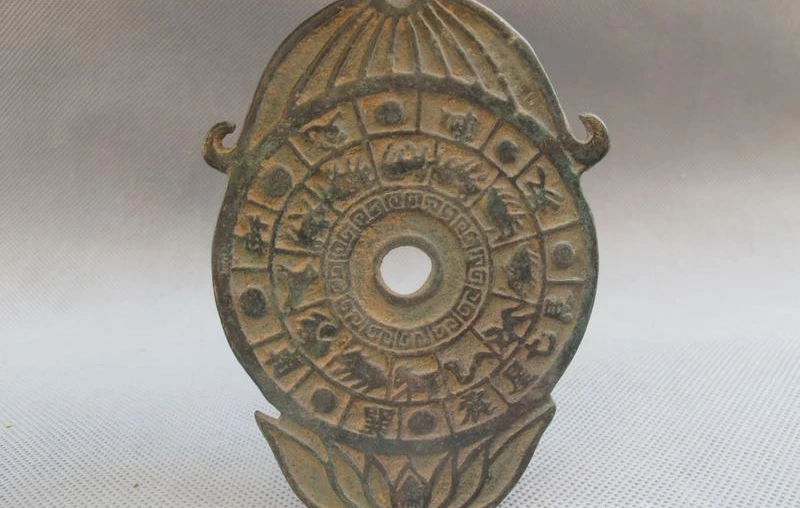 

110MM China Folk Old Bronze Twelve zodiac Dragon Wall hanging Pendant
