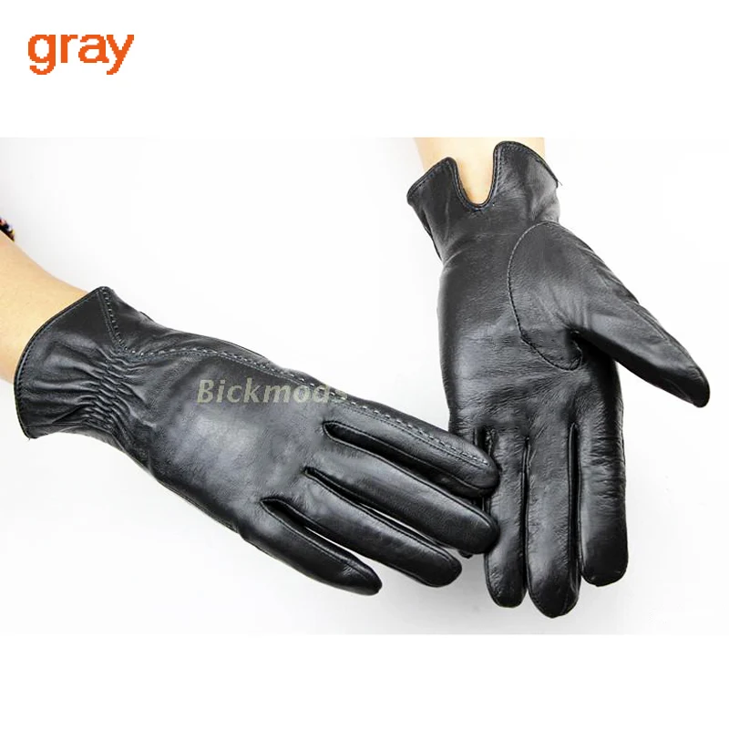 Кожаные женские перчатки с геометрическим узором; стильные бархатные перчатки с подкладкой; сезон осень-зима; теплые женские перчатки из овечьей кожи - Цвет: Dark gray