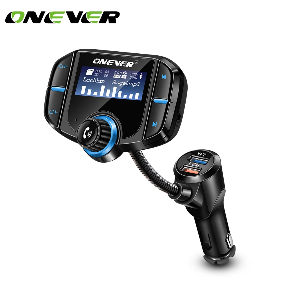 

Onever Automotive Fm Transmitter Modulator with Bluetooth and Large LCD Display USB Car Charger QC3.0 Fit for Cigarette Socket