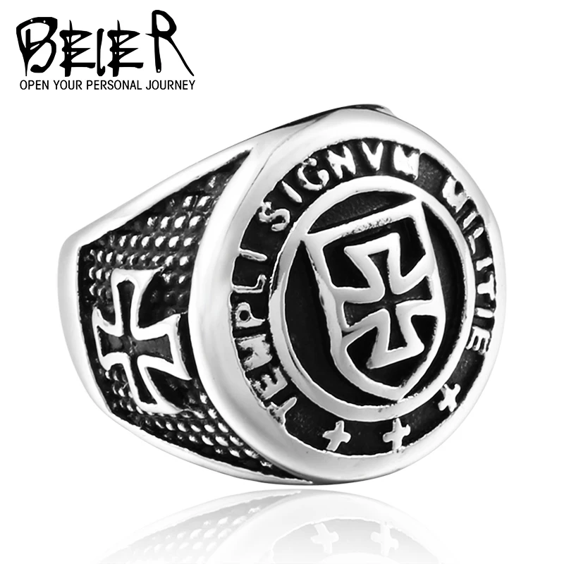 BEIER New Stainless Steel Templi Signvm Militie Ring For Man Personality Cross Knight Jewelry Wholesale Factory Price BR8-280
