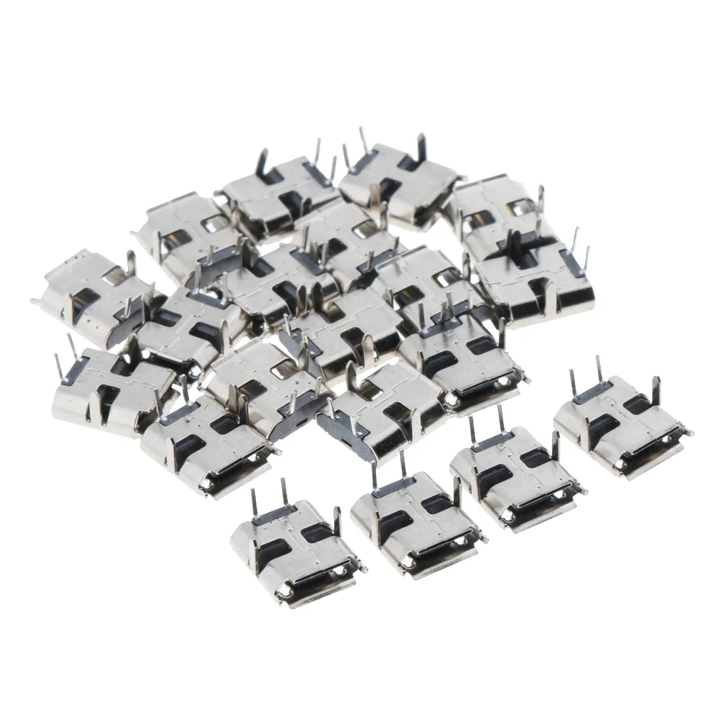 20 Pieces Metal DIY Micro USB Female 4 Pin Socket Jack Connector Port PCB