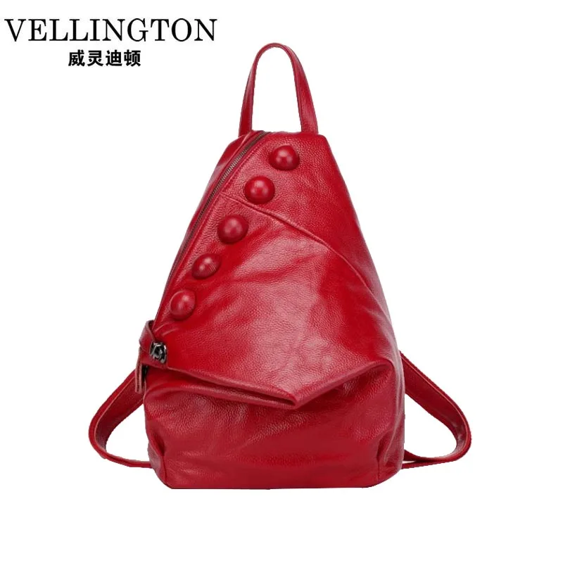 

New Fashion Women Backpack Button Decoration Genuine Leather Shoulder Bag Natural Leather Cowhide Mochila For Girls