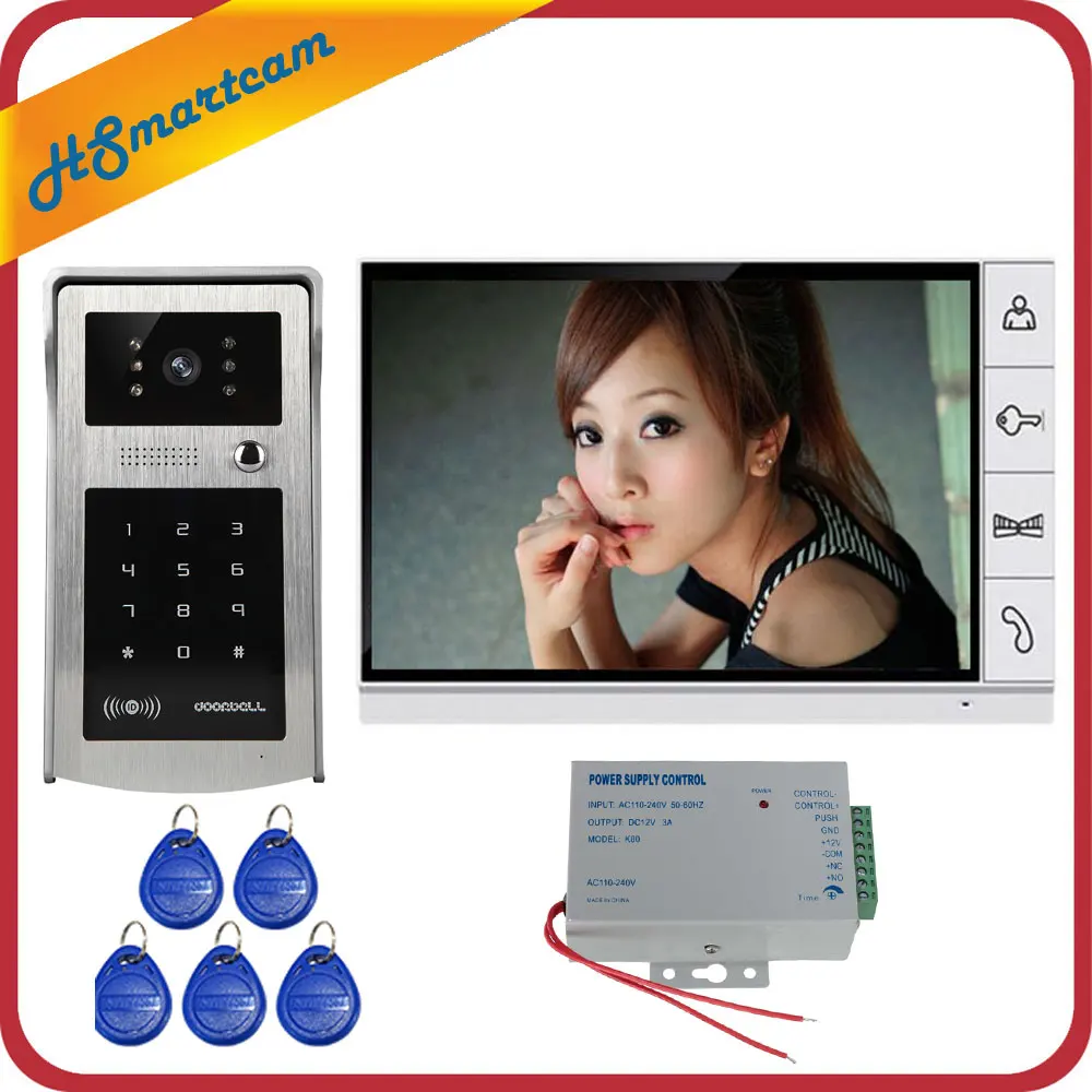 

Wired 9 inch Video Door Phone Intercom System RFID Keypad Code Number Doorbell HD Camera Monitor Free Shipping