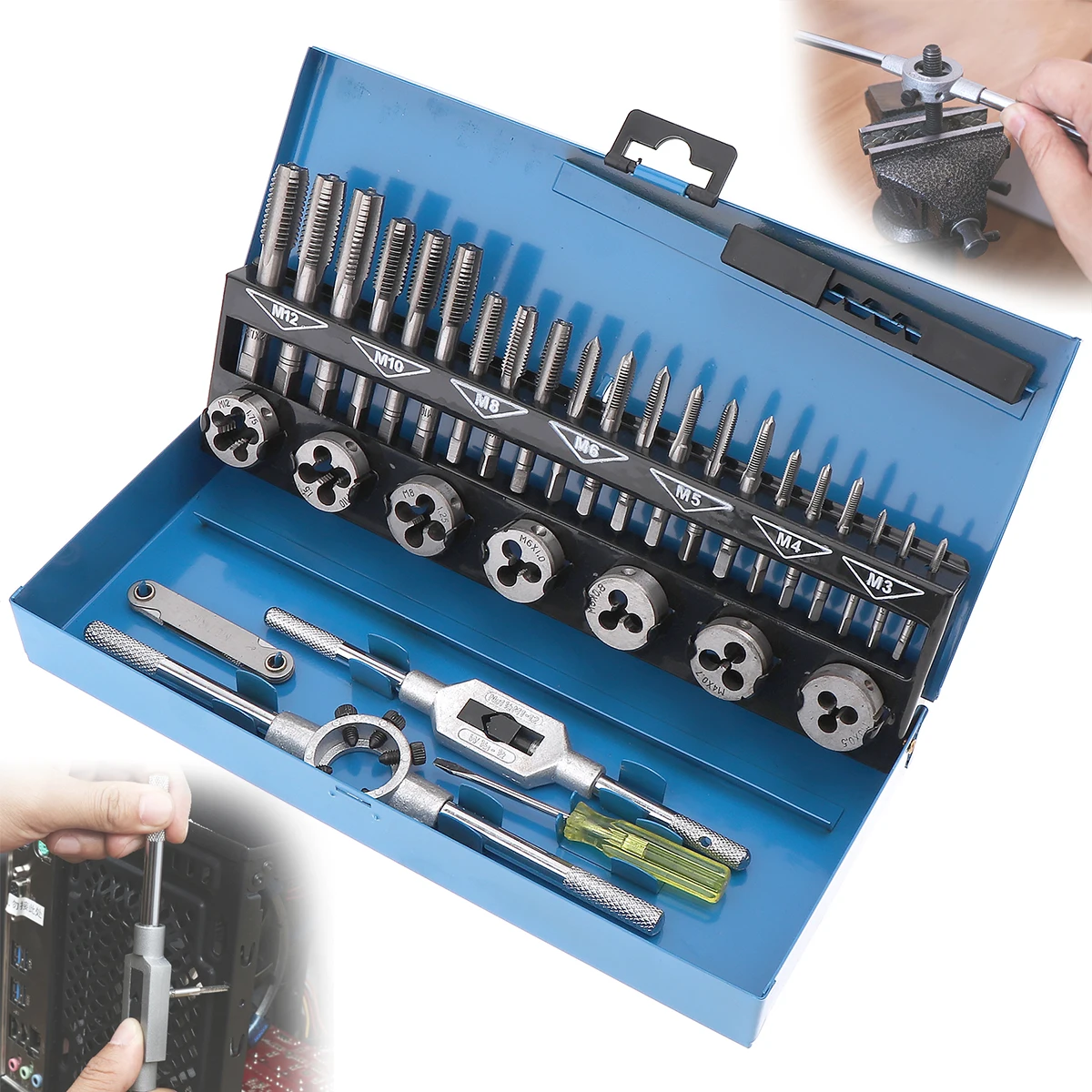 

32pcs/Set Alloy Steel Durable Metric Tap Die Plug Drill Bits M3 M4 M5 M6 M8 M10 Hand Tools for Professional Metalworking Quality