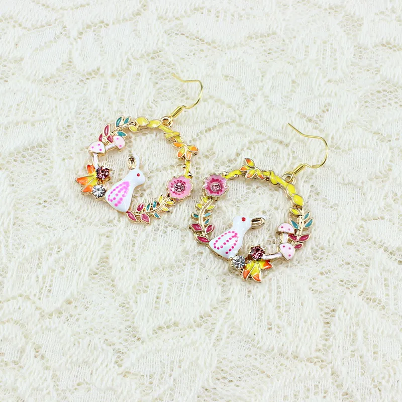 

New Brand Fashion Jewelry Drop Dangle Earring Love Round Rhinestone Statement CZ Crystal Animal Rabbit Bunny Earring For Women