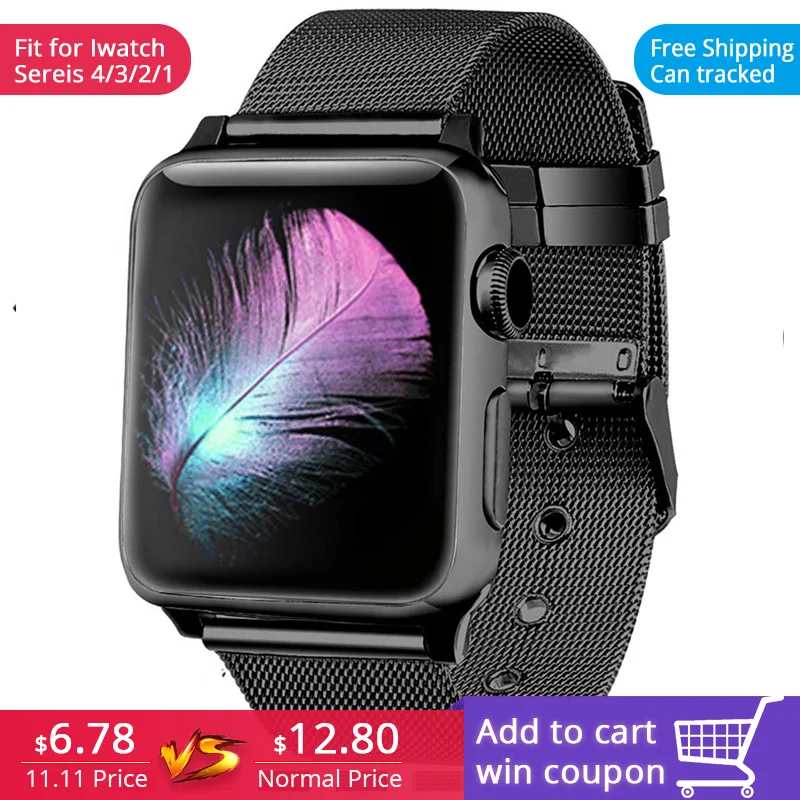 

FOHUAS milanese loop for apple watch Series 3 2 1 replacement bracelet band iwatch stainless steel strap buckle with connector