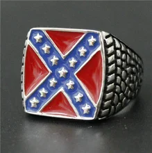 Drop Ship Size 7-15 Red Blue Stars USA Flag Ring 316L Stainless Steel Man Women Cross Flag Ring
