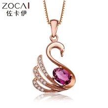 ZOCAI choker Animal Jewelry swan 18K Rose gold red Rubellite 0.3 CT Tourmaline 0.05 DIAMOND Pendant 925 STERLING SILVER CHAIN