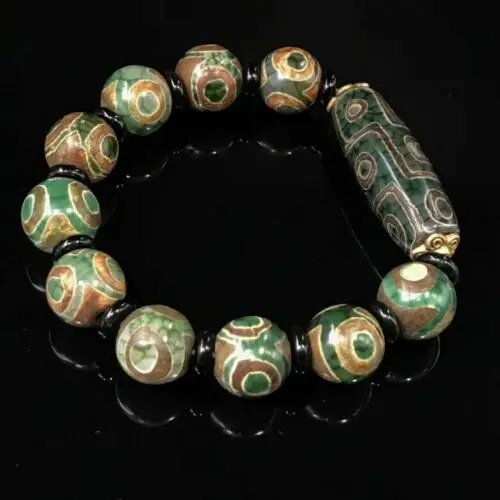 

Old Tibetan Natural stone"3 Eyes" Pattern LARGE Dzi Bead 18*15MM