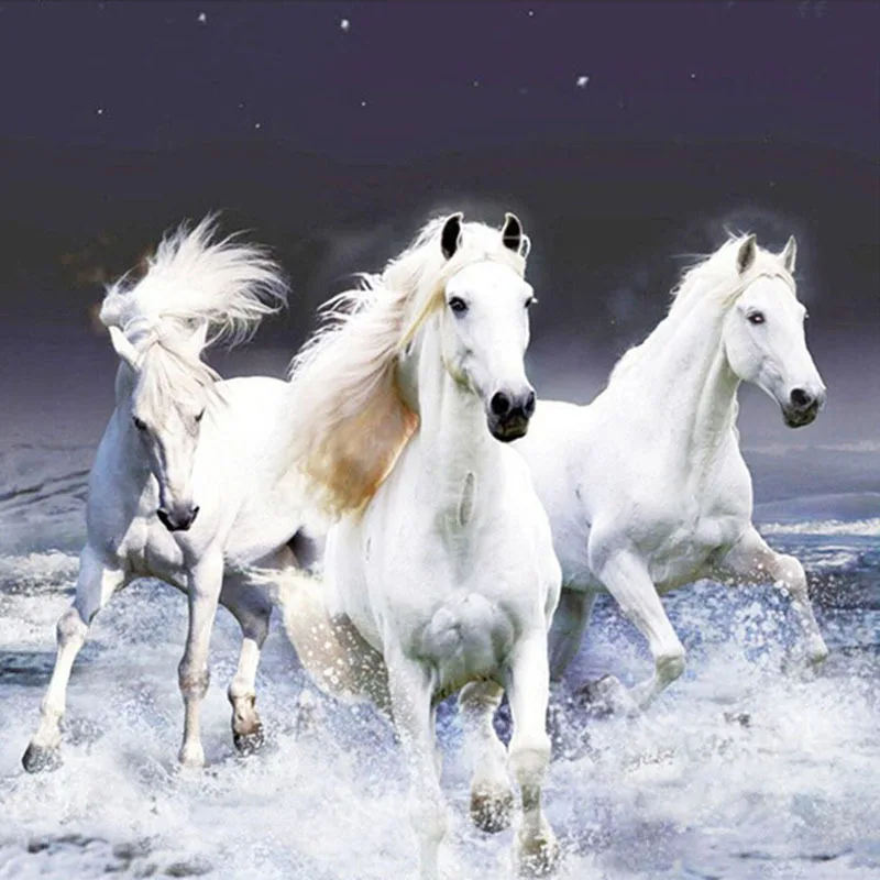 

5D DIY Diamond painting White horses Diamond Mosaic Full Round Drill Diamond Embroidery Cross Stitch Home Decoration Gift