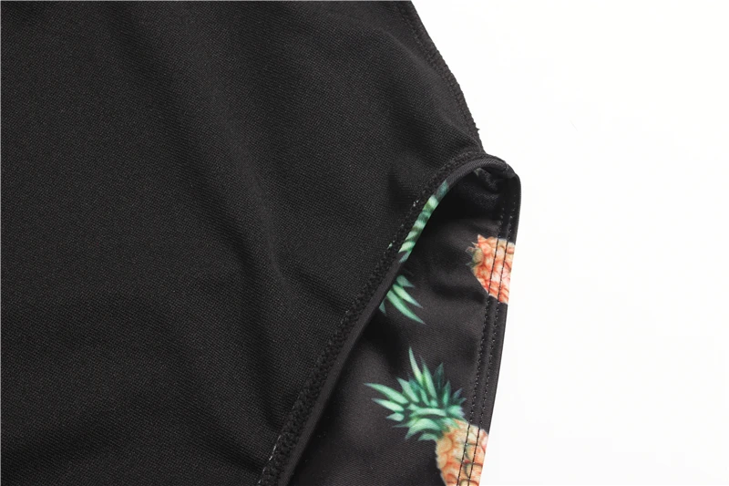 Girl Swimming One Piece Black Swimsuit Pineapple Printing Swimwear Woman Monokini Push Up Padded Large Size Swimsuits XXXL (12)