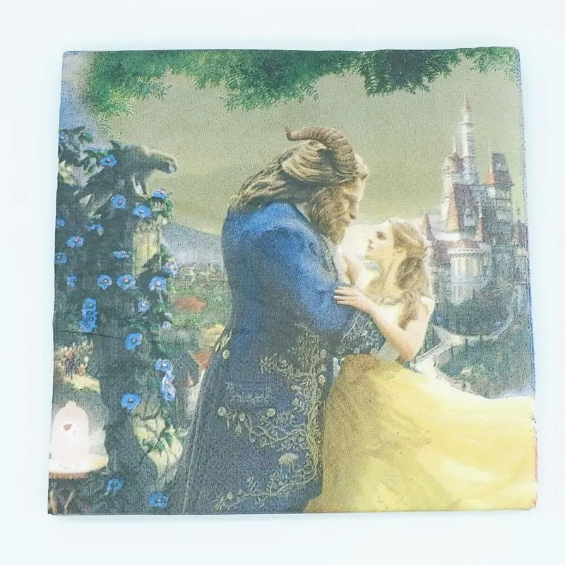 

20pcs/lot Beauty and Beast Tissues Cartoon Kids Party Birthday Decoration Printed Paper Napkins Towels Baby Shower Supplies