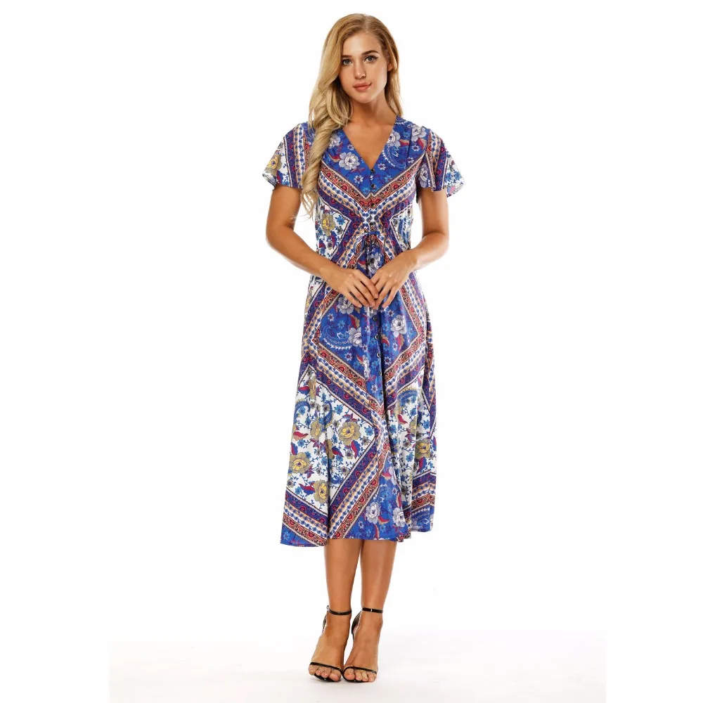 BOHOFREE винтажное платье макси с цветочным принтом народное племя Vestidos Mujer коротким