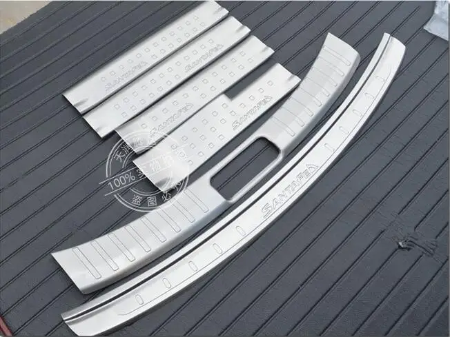 

Rear Bumper Protector Tail Tailgate Trunk Guard and door sill scuff plate for Hyundai Grand SantaFe XL 2013 2014 2015 7seats