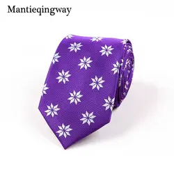 Mantieqingway Новые поступления фиолетовый полиэстер принт 7.5 см Средства ухода за кожей шеи галстук для Для мужчин Жених жаккардовая Средства