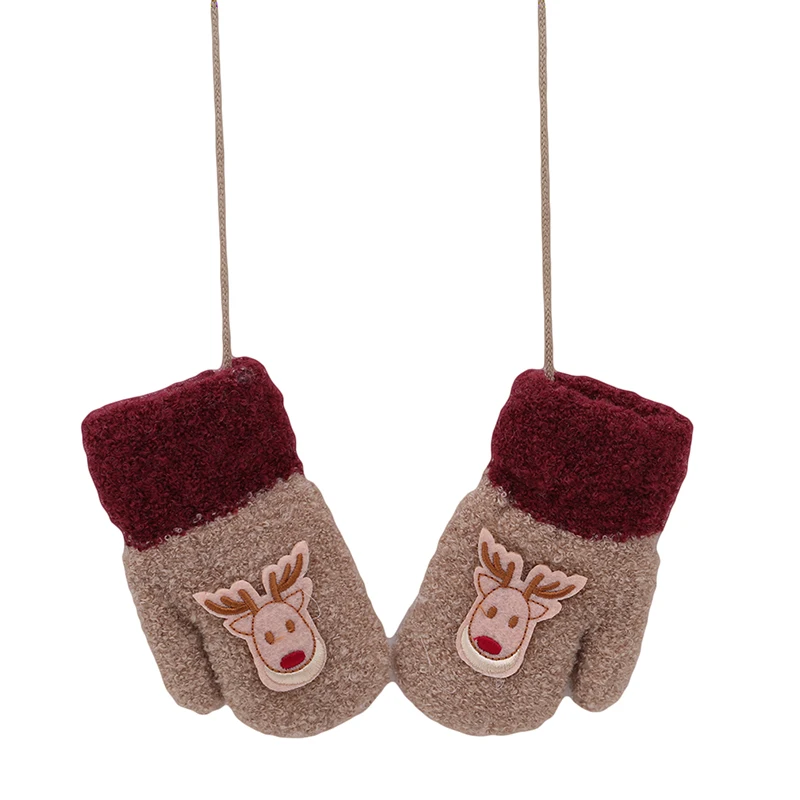 Модные детские вязаные перчатки из хлопка и флока; сезон осень-зима; толстые теплые перчатки для малышей; милый Рождественский олень; подарок для мальчиков и девочек