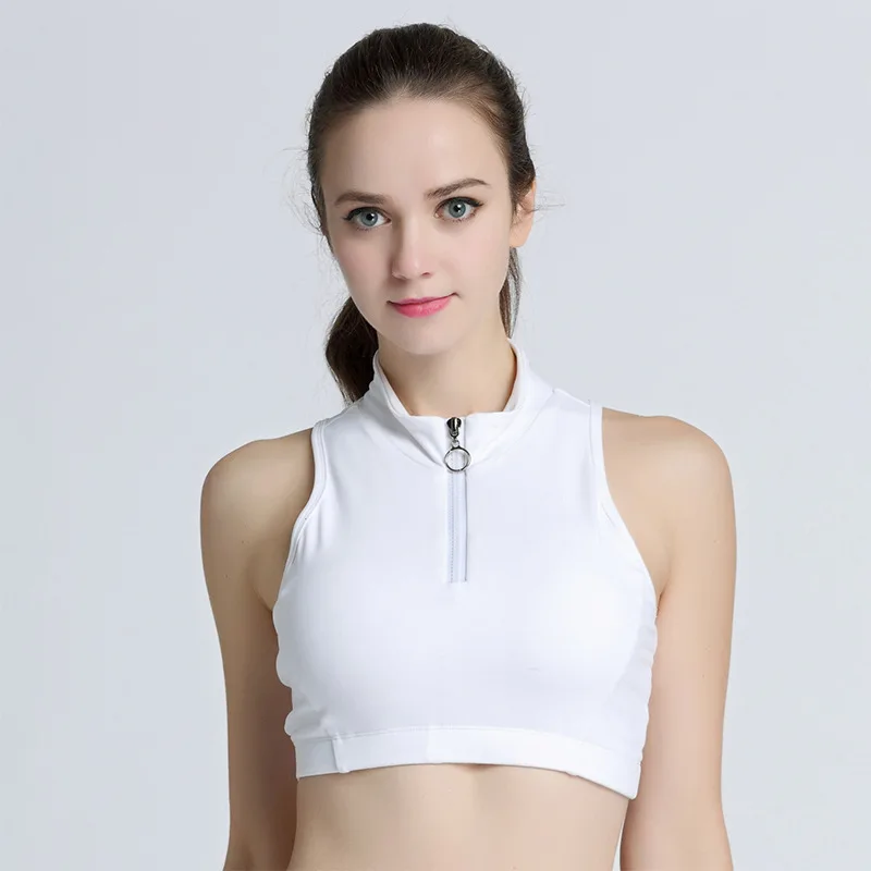 HANQING High Collar Zipper Nylon Sports Yoga Bra 3/4 Cup Fashion Quick