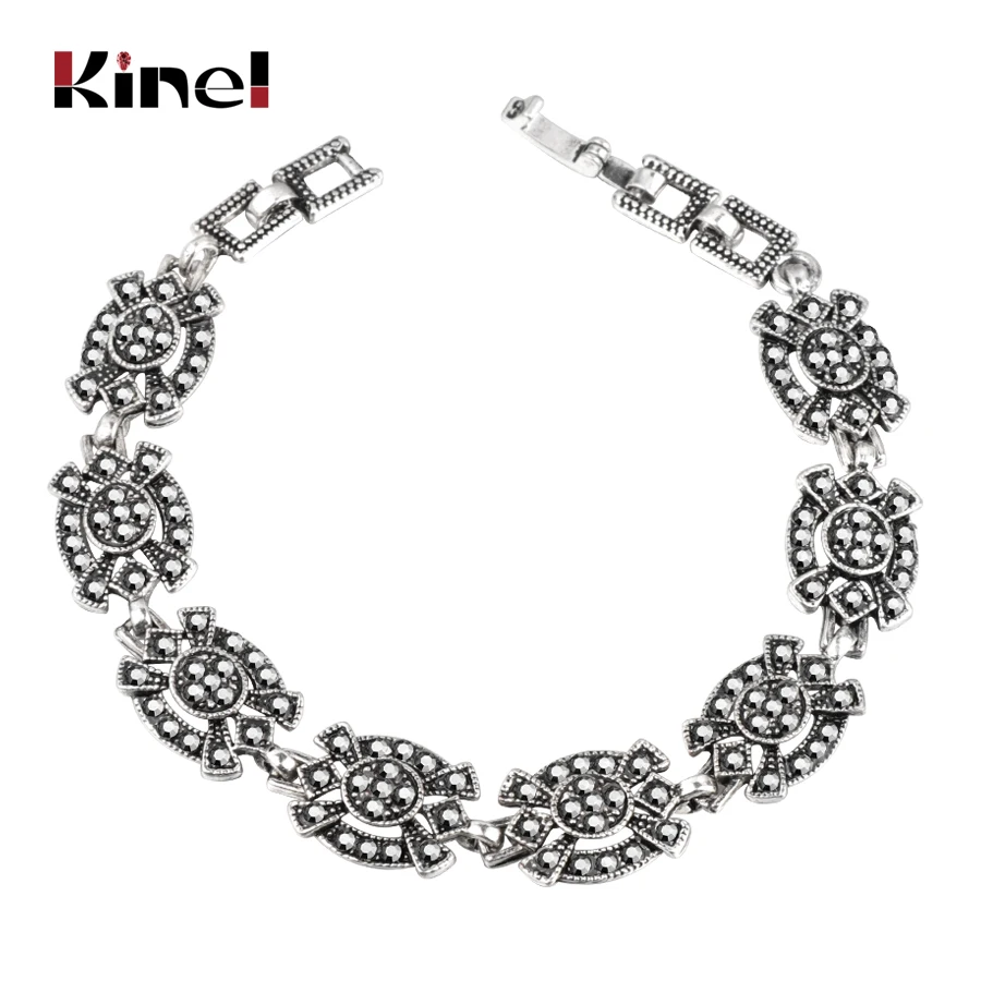 

Kinel Vintage Bracelet Charm Black Crystal Bohemian Ethnic Bracelets For Women K1800