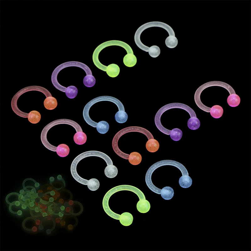 10PCS/20PCS Acrylic Luminous Bar Lip Tongue Nose Septum Ear Ring Stud Body Piercing Jewelry Wholesale