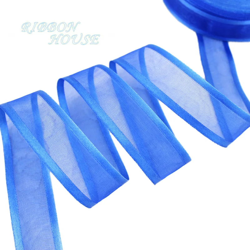50 ярдов/рулон) 1 ''(25 мм) белые широкие ленты из органзы ленты для украшения подарочной упаковки - Цвет: Синий