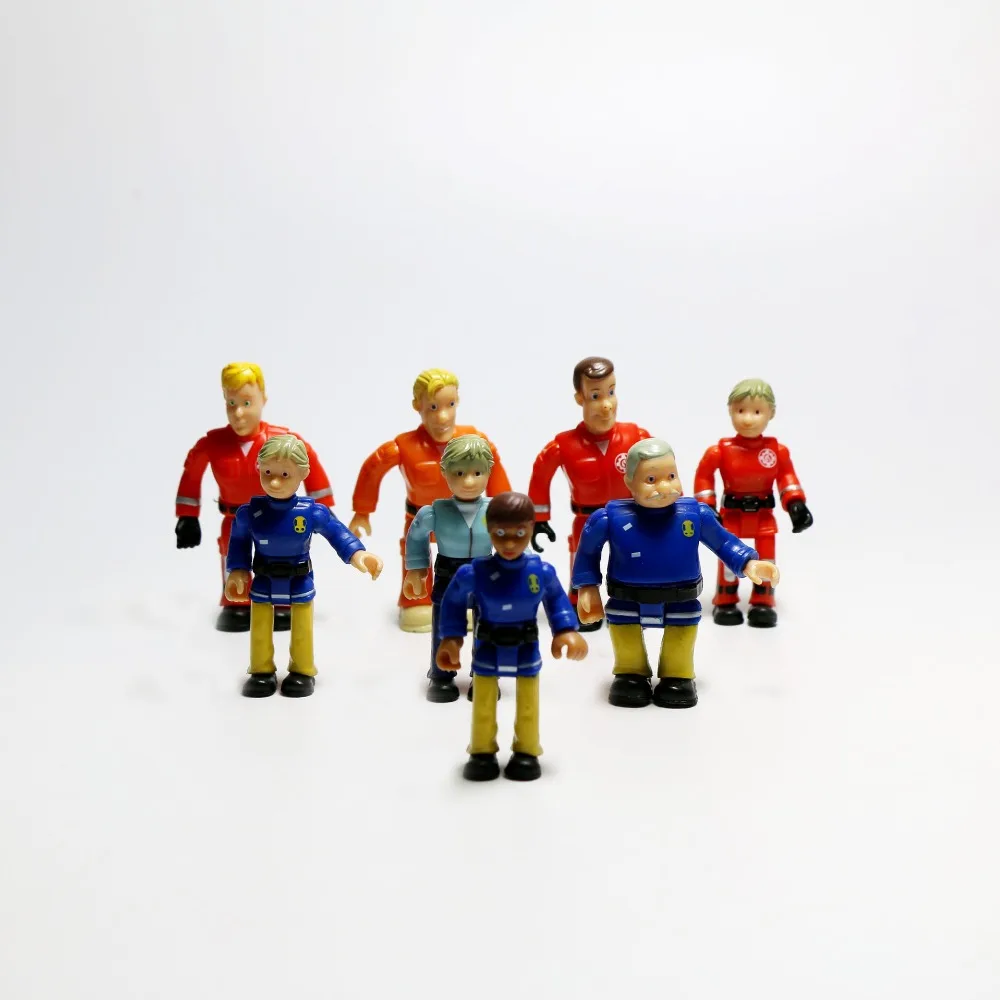 

8pcs Random Cartoon Animation Peripheral Joint Movable Fireman Sam Action PVC Model Cake Decoration Toys for Kids