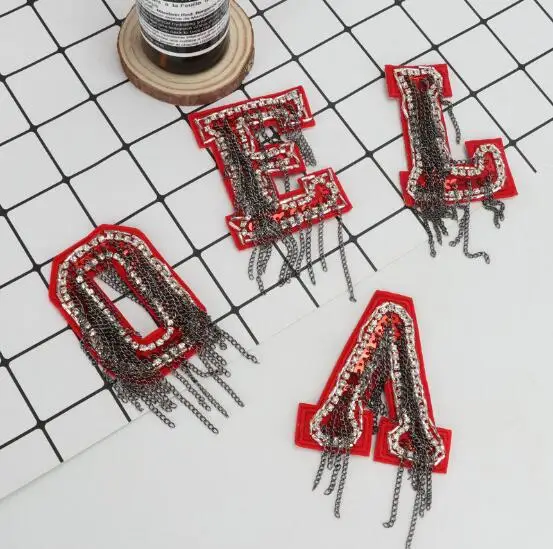 

30set/lot Handmade LOVE Patches With Chain 8x6cm Vintage Punk Style Clothes Sticker DIY Cloth Patches Cloth Badges Wholesale