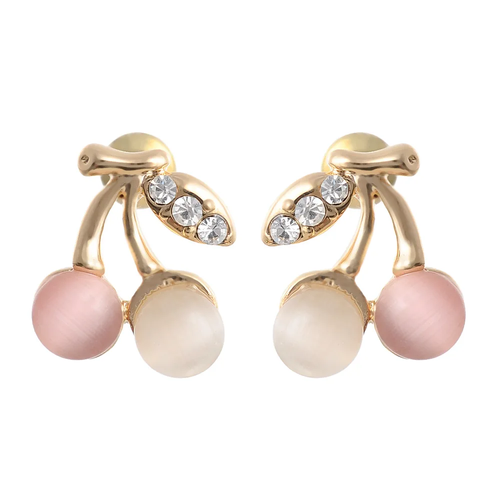 Korean Earrings Fashion Jewelry Cute Cherry Rhinestone Crystal Earrings