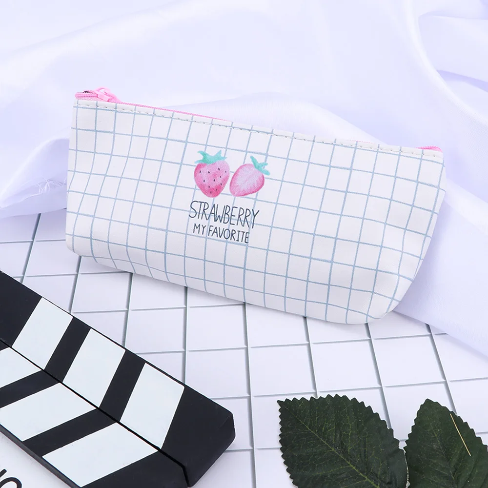 

Pencil Bag Strawberry Leather Multi-function Medium soft Cosmetic Bag Student Fresh Cute Girls