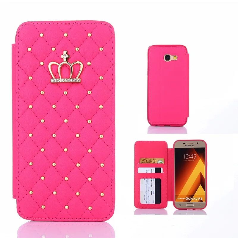 Kingmas для Samsung A5 года многофункциональный кожаный бумажник флип роскошная Корона флэш дрель телефонные чехлы для Samsung A5 - Цвет: rose red