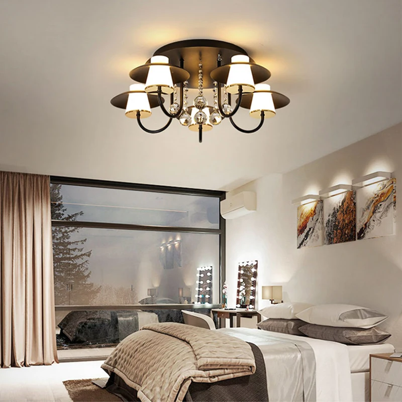 Хрустальная лампа для гостиной, креативная современная светодиодная потолочная люстра, домашняя атмосфера, спальня, кабинет, кухня, черная, белая люстра