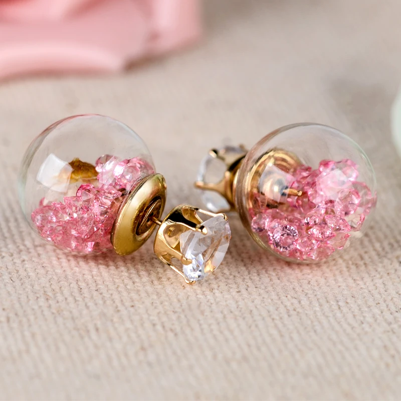 Hot Fashion Women Lady Elegant Flower Spherical Rhinestone Ear Stud Earrings