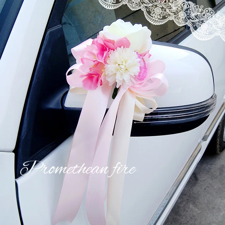 

Simulation Flower Knot Wedding Car Ornament Mirror Doorknob Adornment Flower Bride Floats Ornamental Design Wedding Car Flower