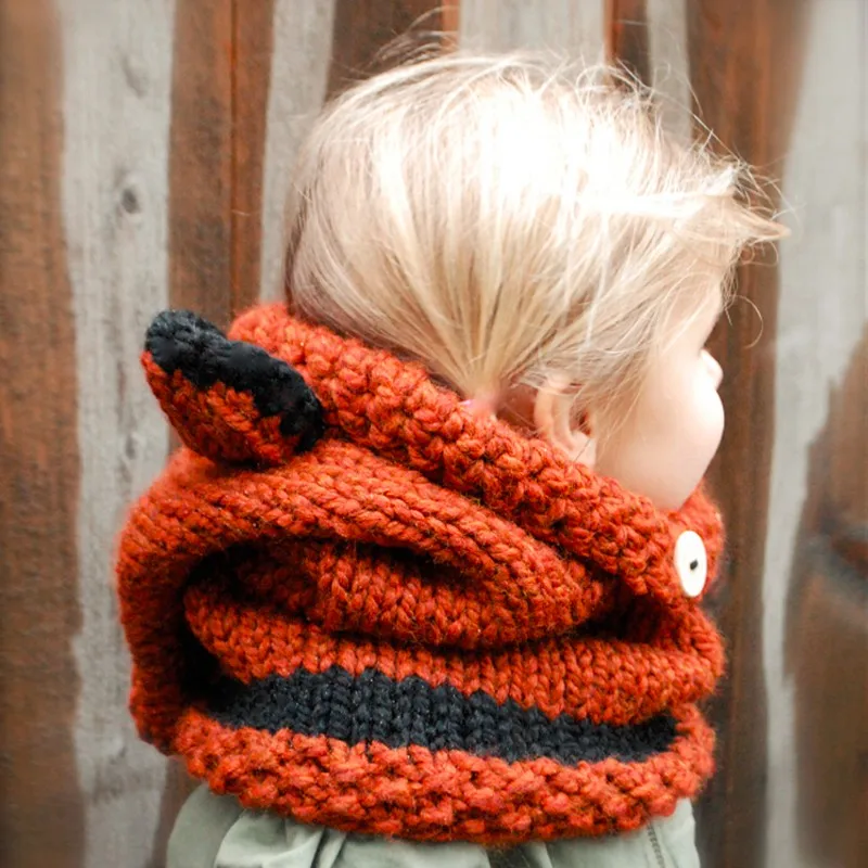 Вязаная теплая длинная шапка в форме лисы, детская зимняя шапка, теплая детская вязаная шапка-хомут с воротником, gorros bonnet enfant