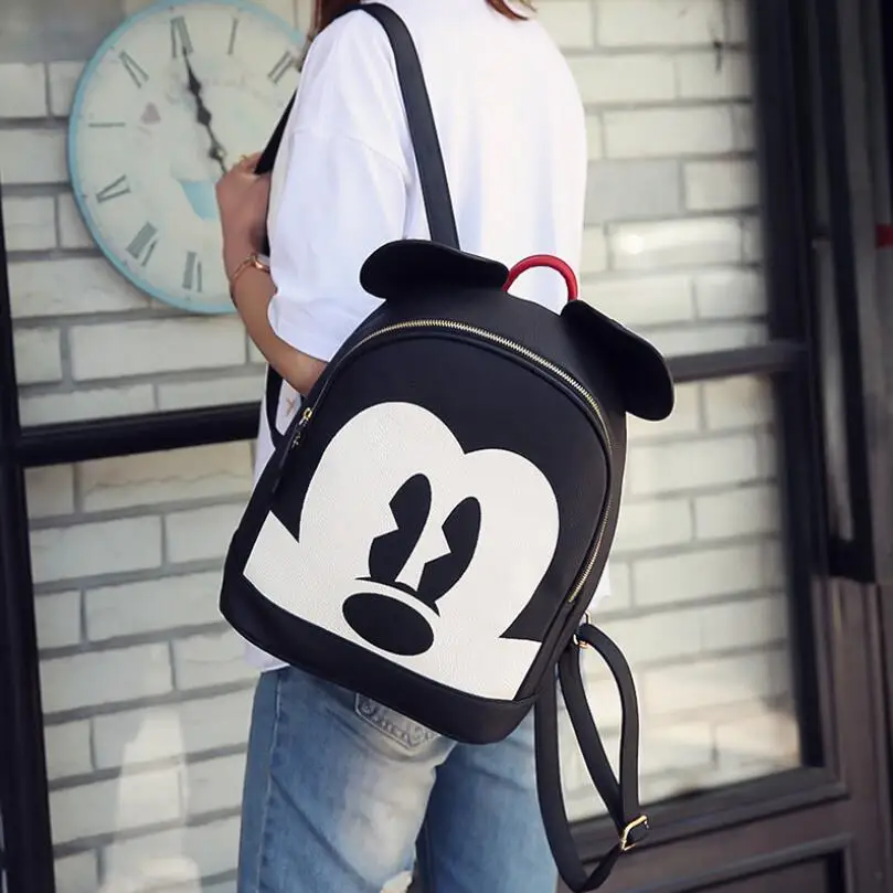 

2018 New Fashion Female Mickey backpacks High quality PU leather Women minnie shoulder bag Cute big ears Children backpack