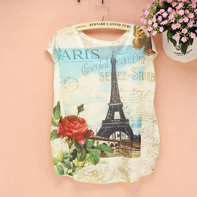 

promotion 21 original styles Eiffel Tower printed tshirt new 2015 summer tee women loose size tops tees PARIS ladies t-shirt