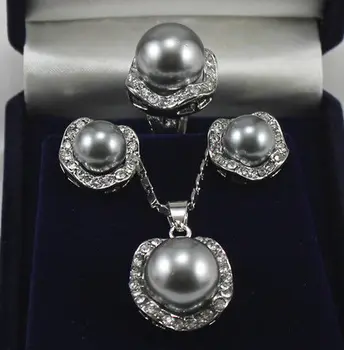 

Hot sale new Style >>>>>Beautiful gray shell pearl silver jewelery Pendant earrings Ring Sets