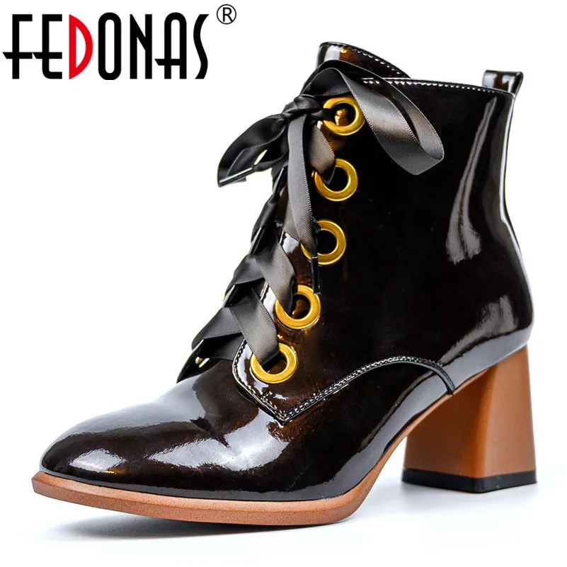 

FEDONAS Women Cross-tied High Heeled Ankle Boots Round Toe Fashion Party Shoes Woman 2020 Autumn Winter Chelsea Boots for Women
