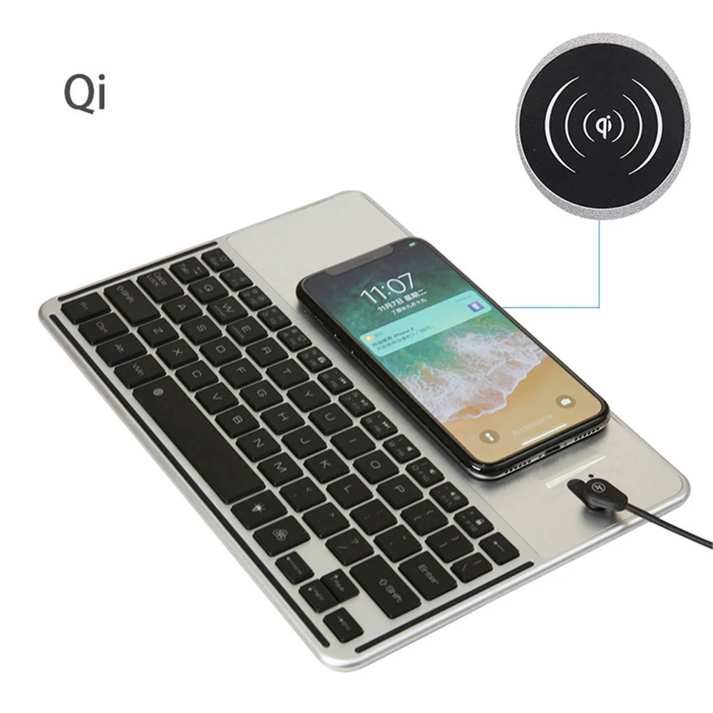 

Bluetooth 3.0 Keyboard with QI Wireless Charging Function 7 Color Backlit Rechargeable Keypad Support iOS Windows Android System